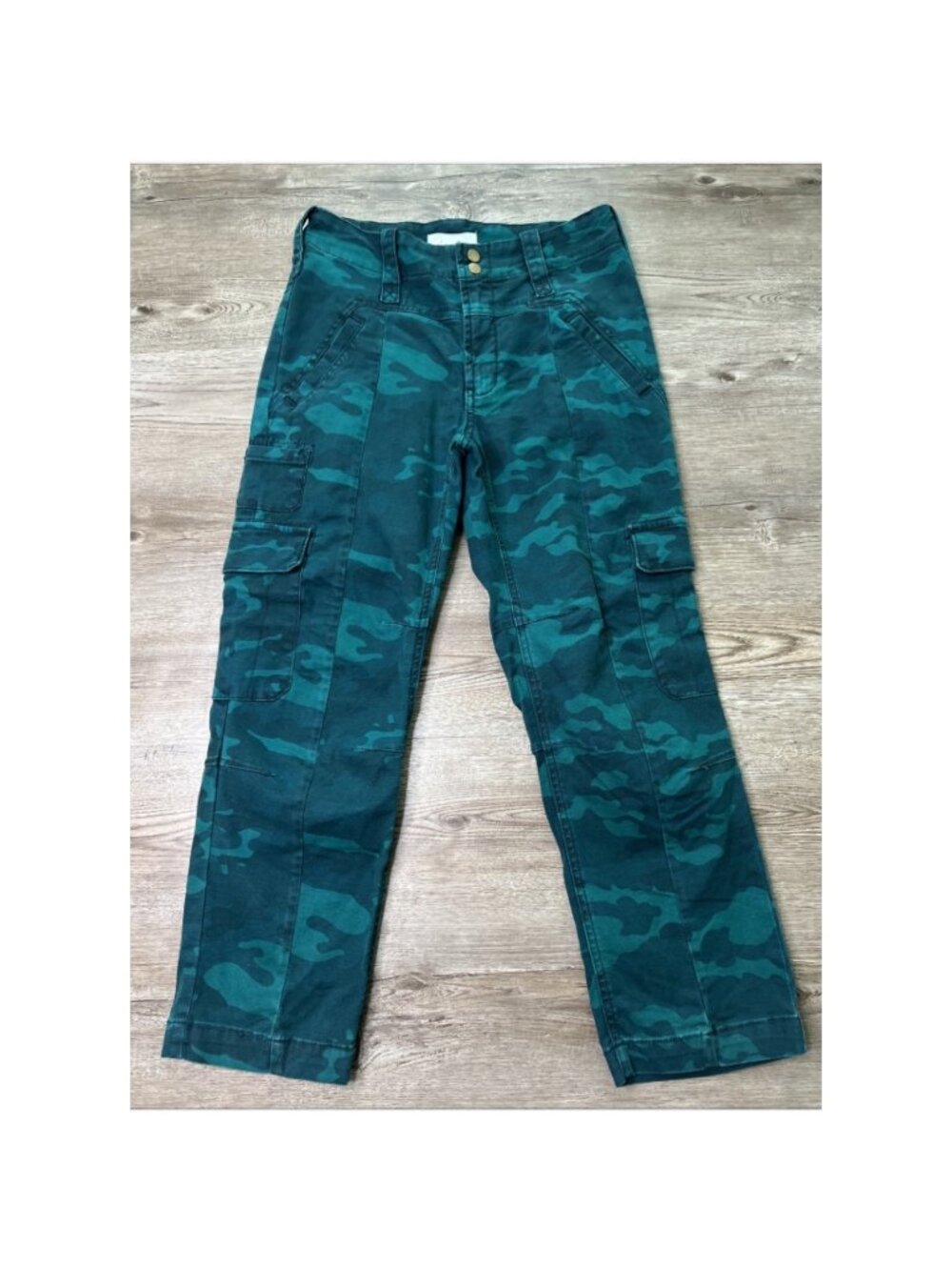 Anthropologie Austin Cargo Crop Pants Womens‎ 27 Blue Camouflage Stretch Twill